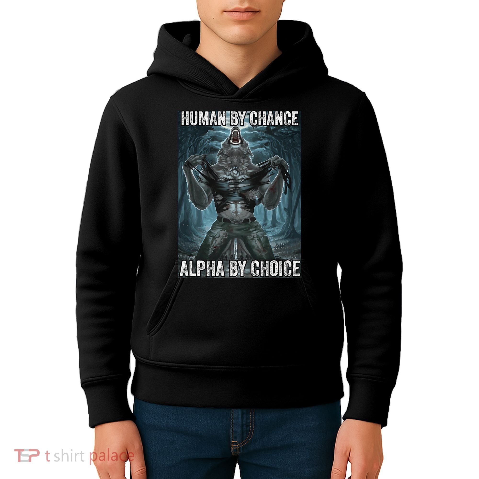 Human By Chance Alpha By Choice Cool Funny Alpha Wolf Meme Kids Hoodie