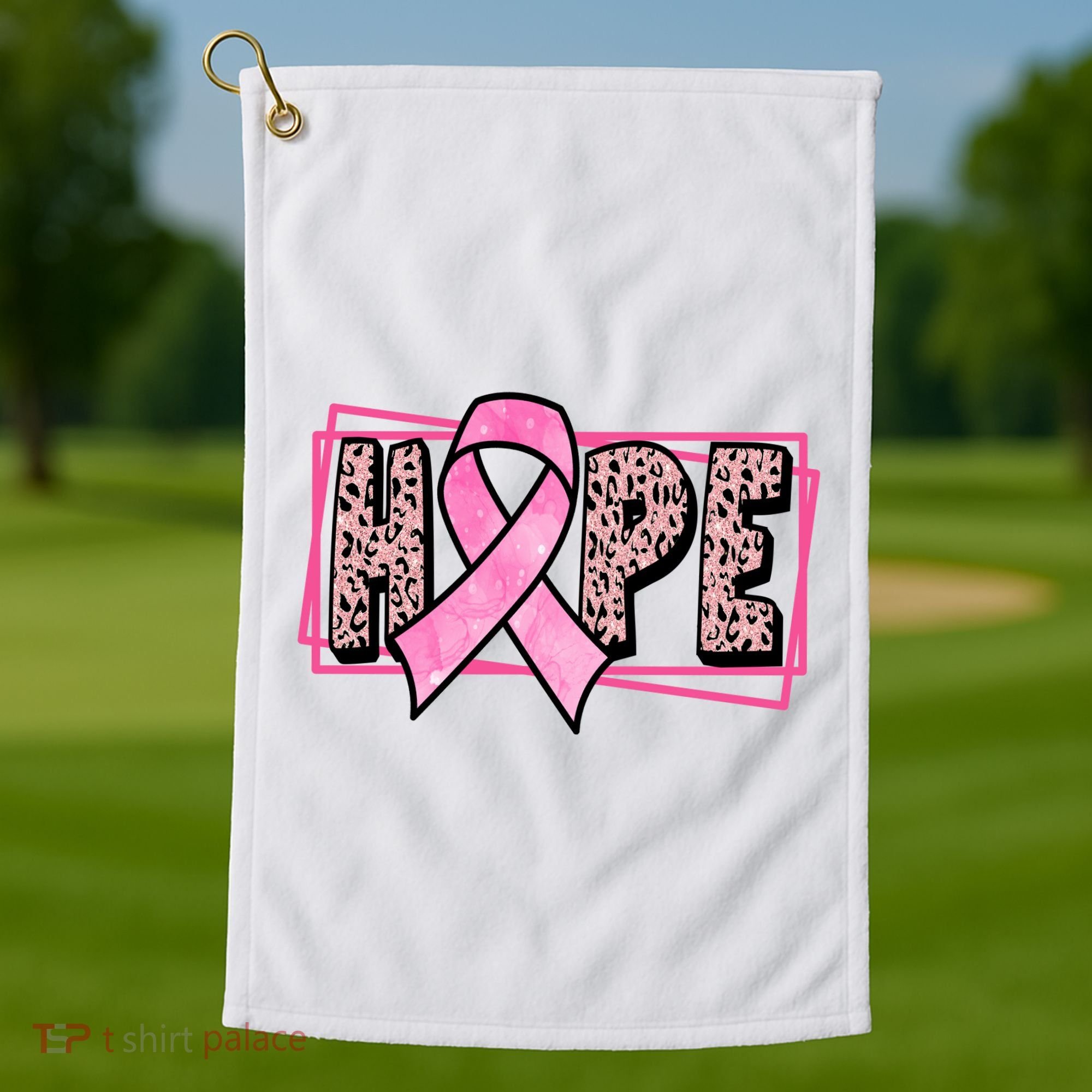 Hope Breast Cancer Awareness Ribbon Golf Towel