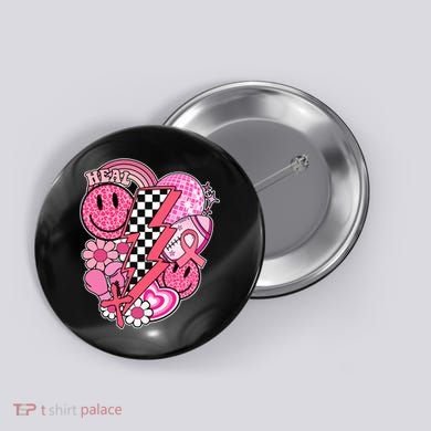 Heal Breast Cancer Awareness Retro Smile Button
