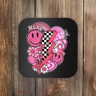 Heal Breast Cancer Awareness Retro Smile Coaster