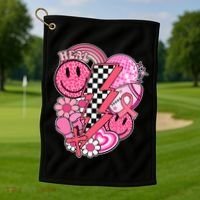Heal Breast Cancer Awareness Retro Smile Golf Towel thumb 1