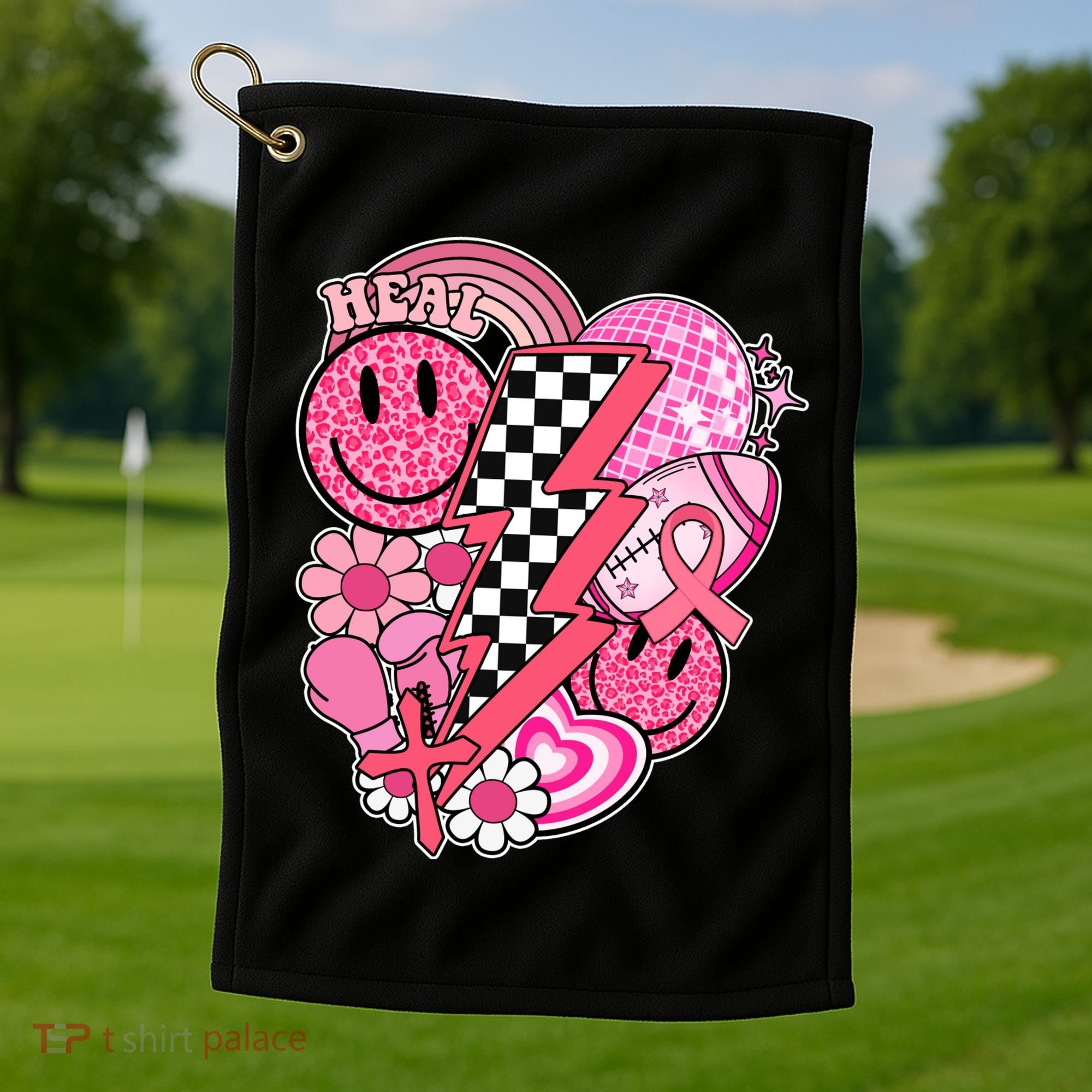 Heal Breast Cancer Awareness Retro Smile Golf Towel