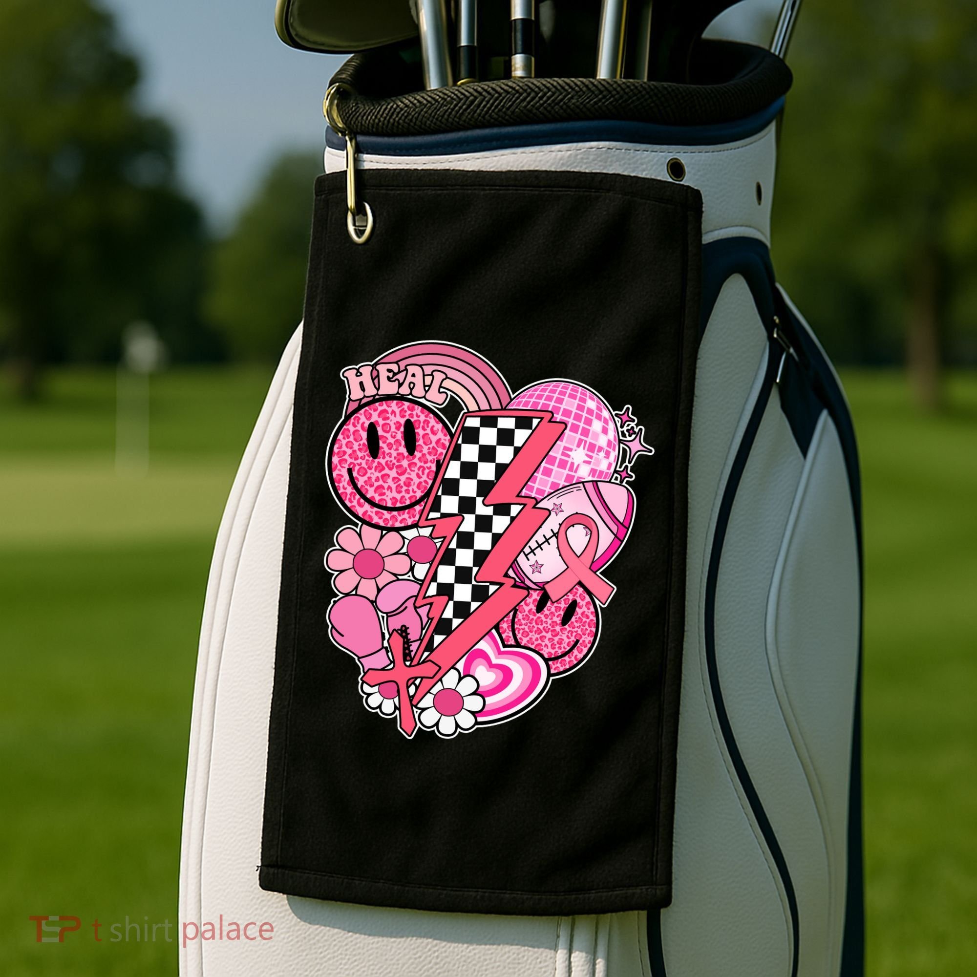 Heal Breast Cancer Awareness Retro Smile Golf Towel