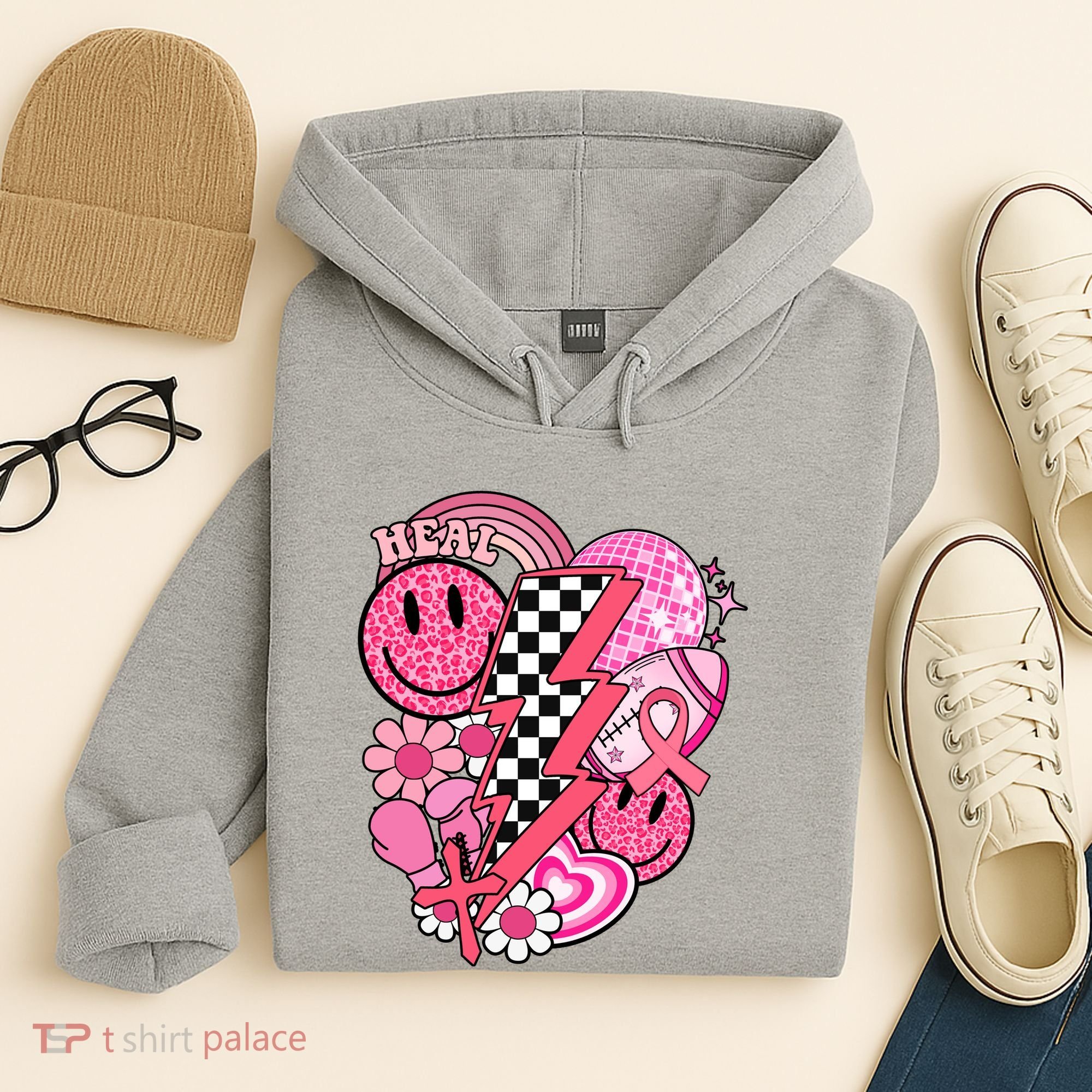 Heal Breast Cancer Awareness Retro Smile Hoodie