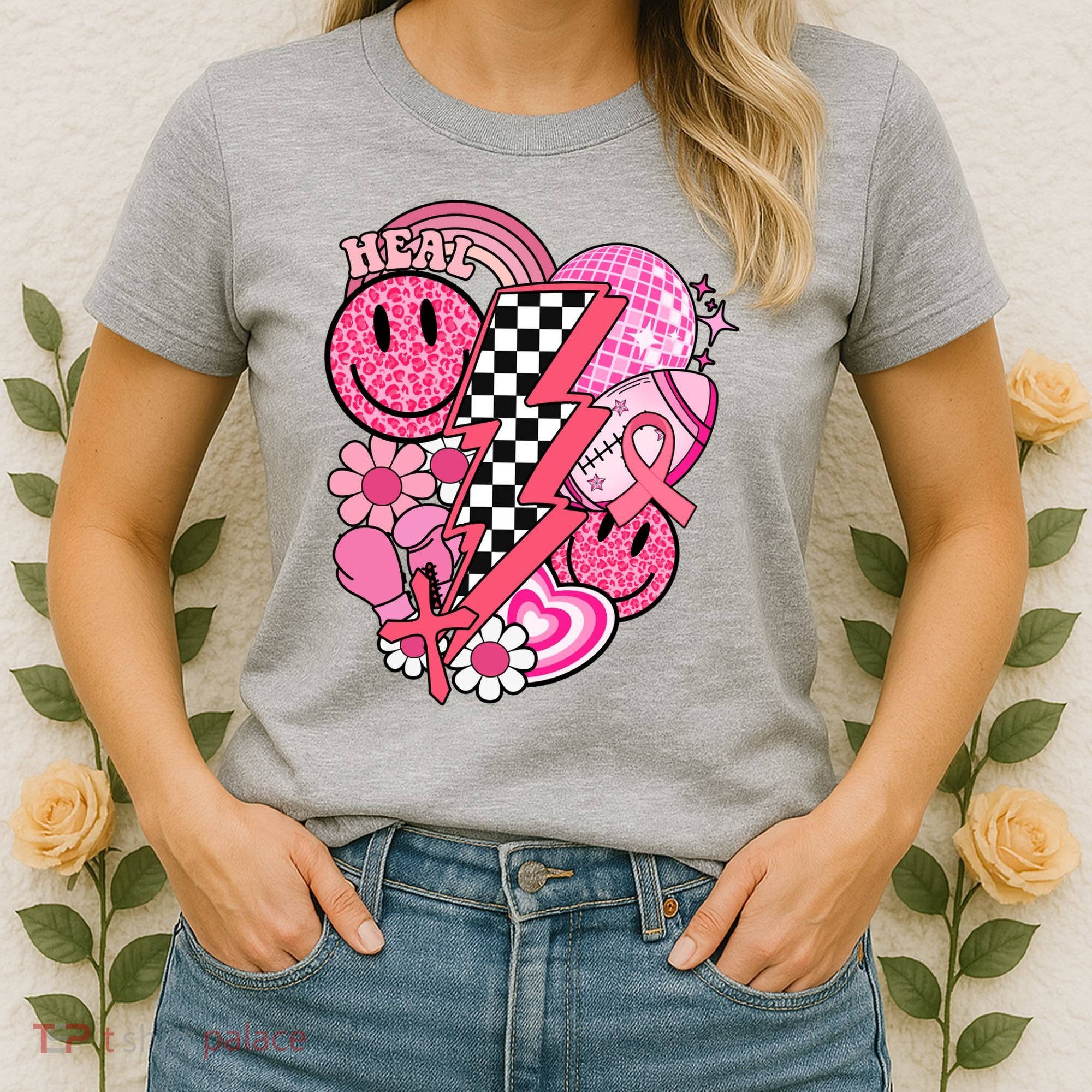 Heal Breast Cancer Awareness Retro Smile Women's T-Shirt