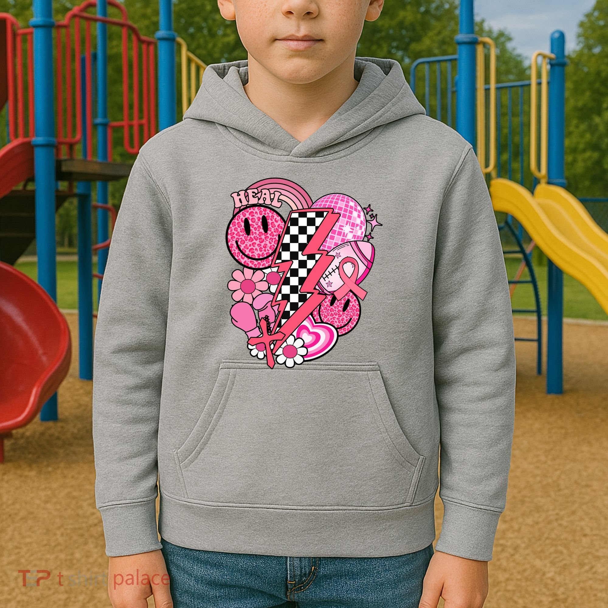Heal Breast Cancer Awareness Retro Smile Kids Hoodie