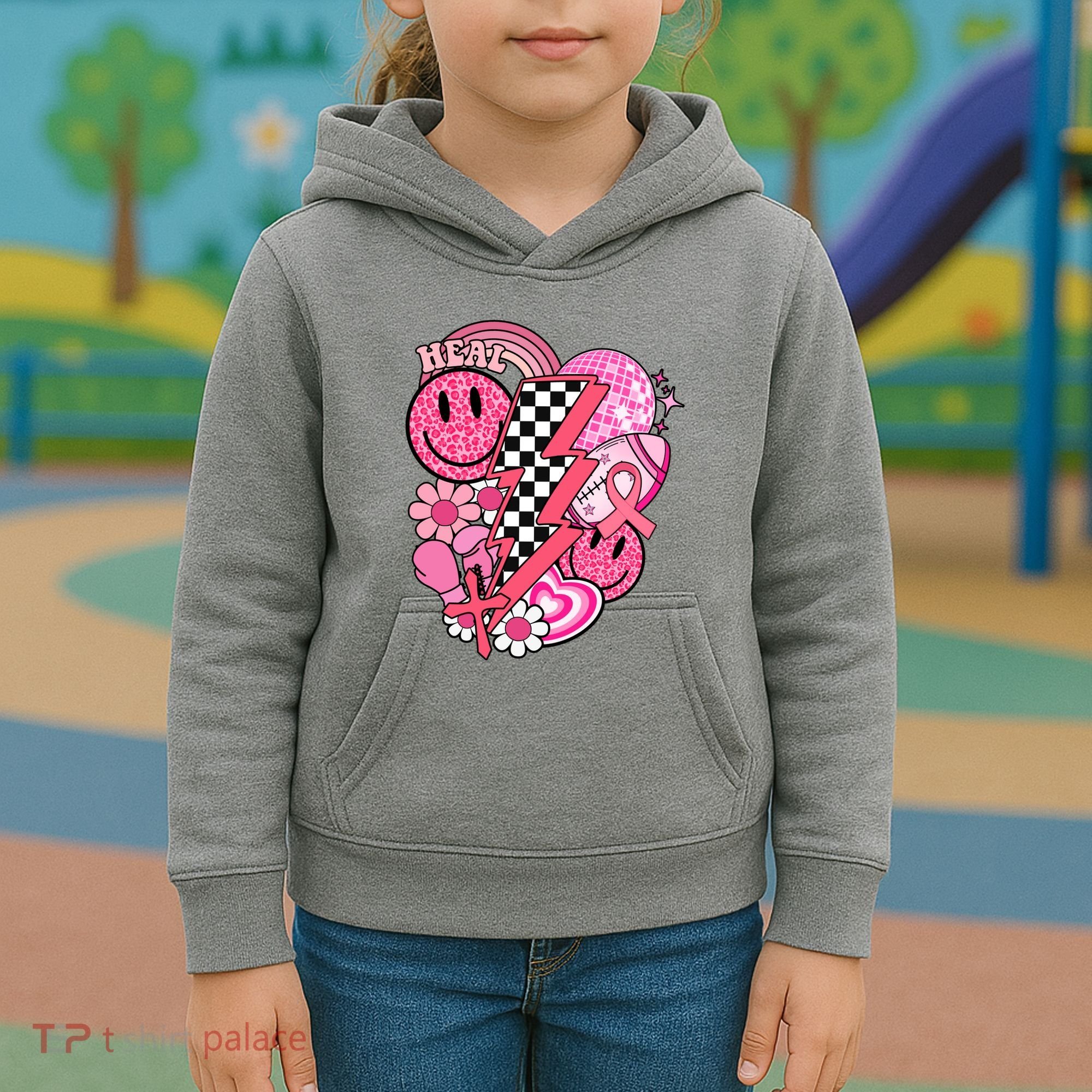 Heal Breast Cancer Awareness Retro Smile Kids Hoodie