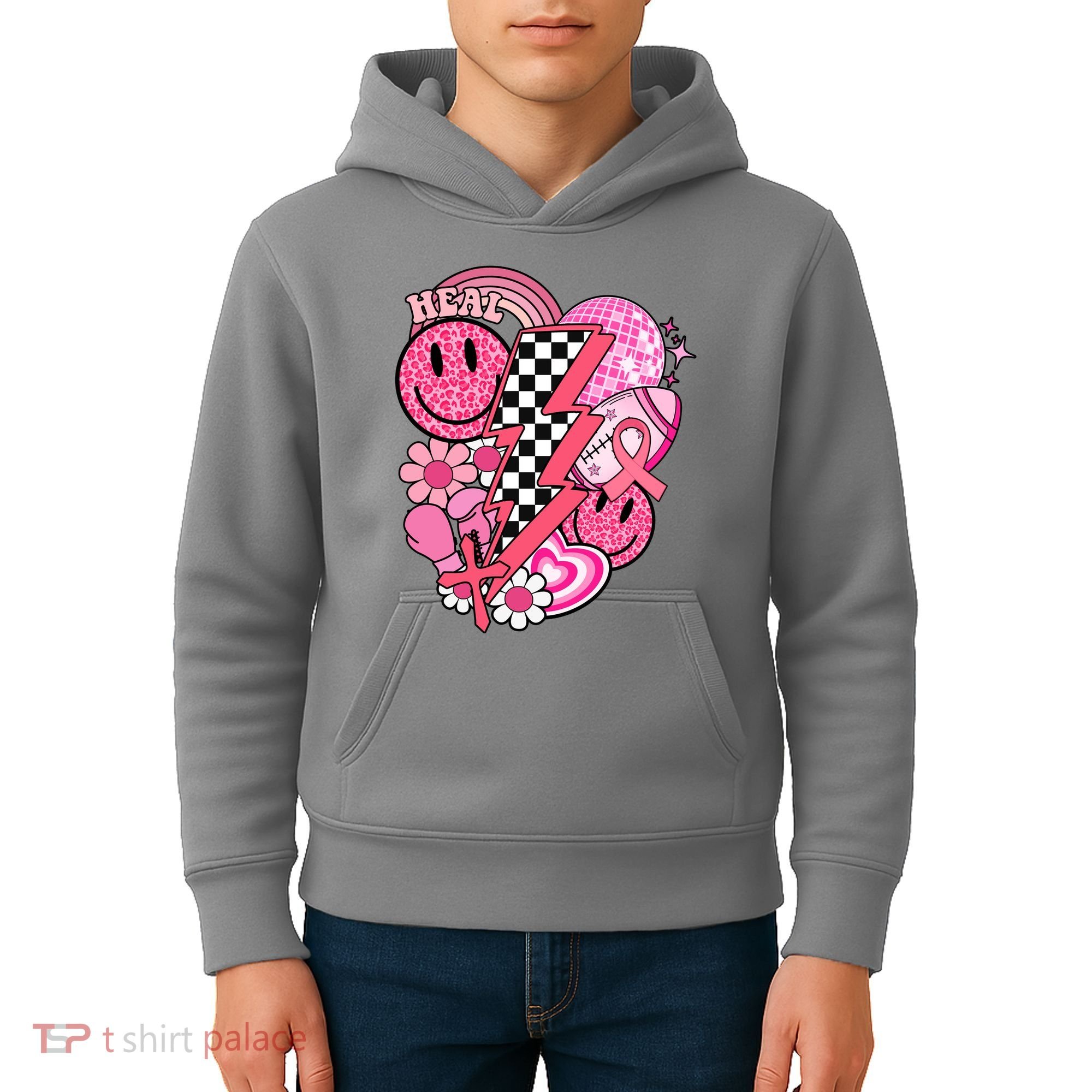 Heal Breast Cancer Awareness Retro Smile Kids Hoodie