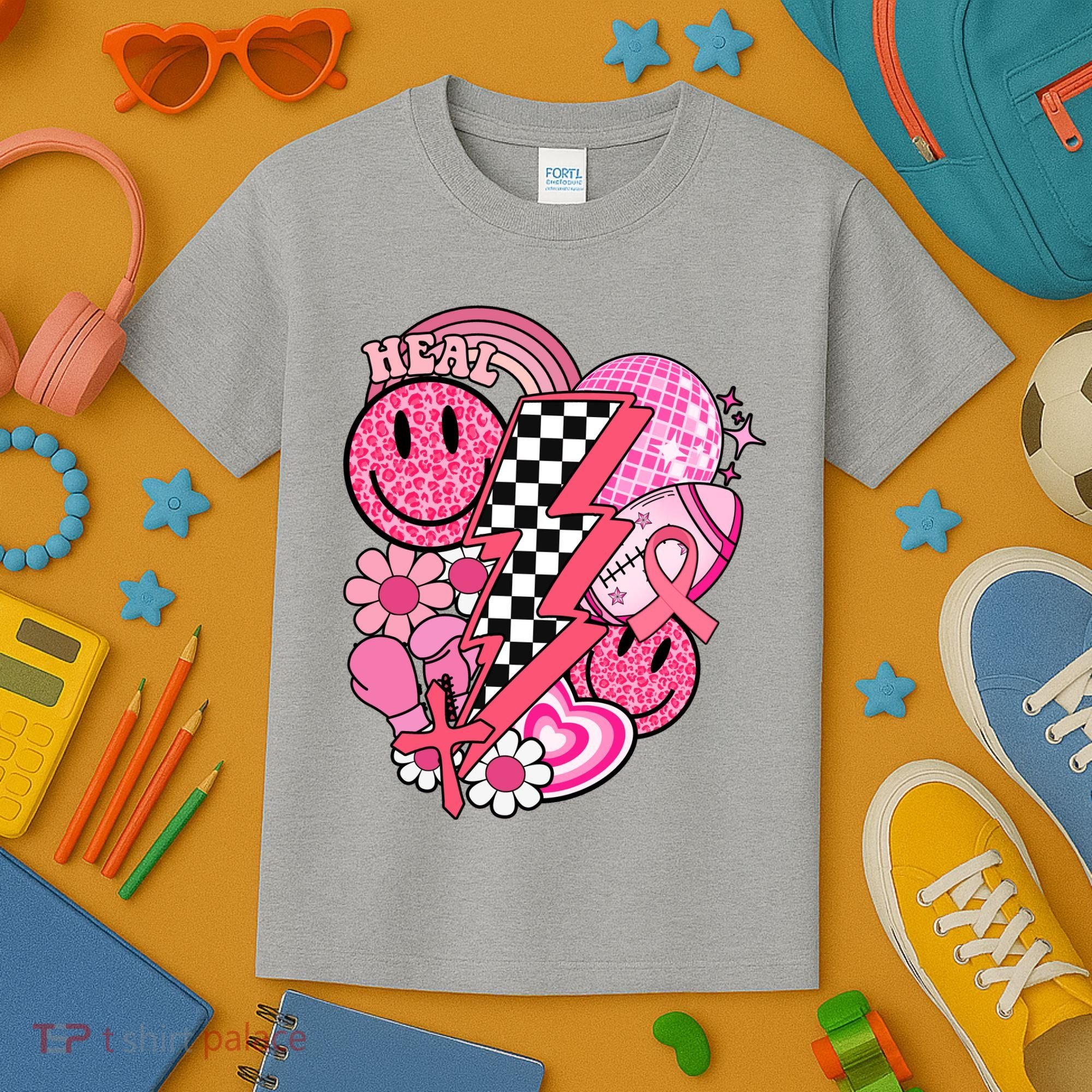 Heal Breast Cancer Awareness Retro Smile Kids T-Shirt