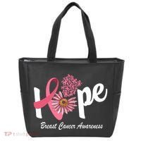 Hope Breast Cancer Awareness Flower Ribbon Tote Bag thumb 0