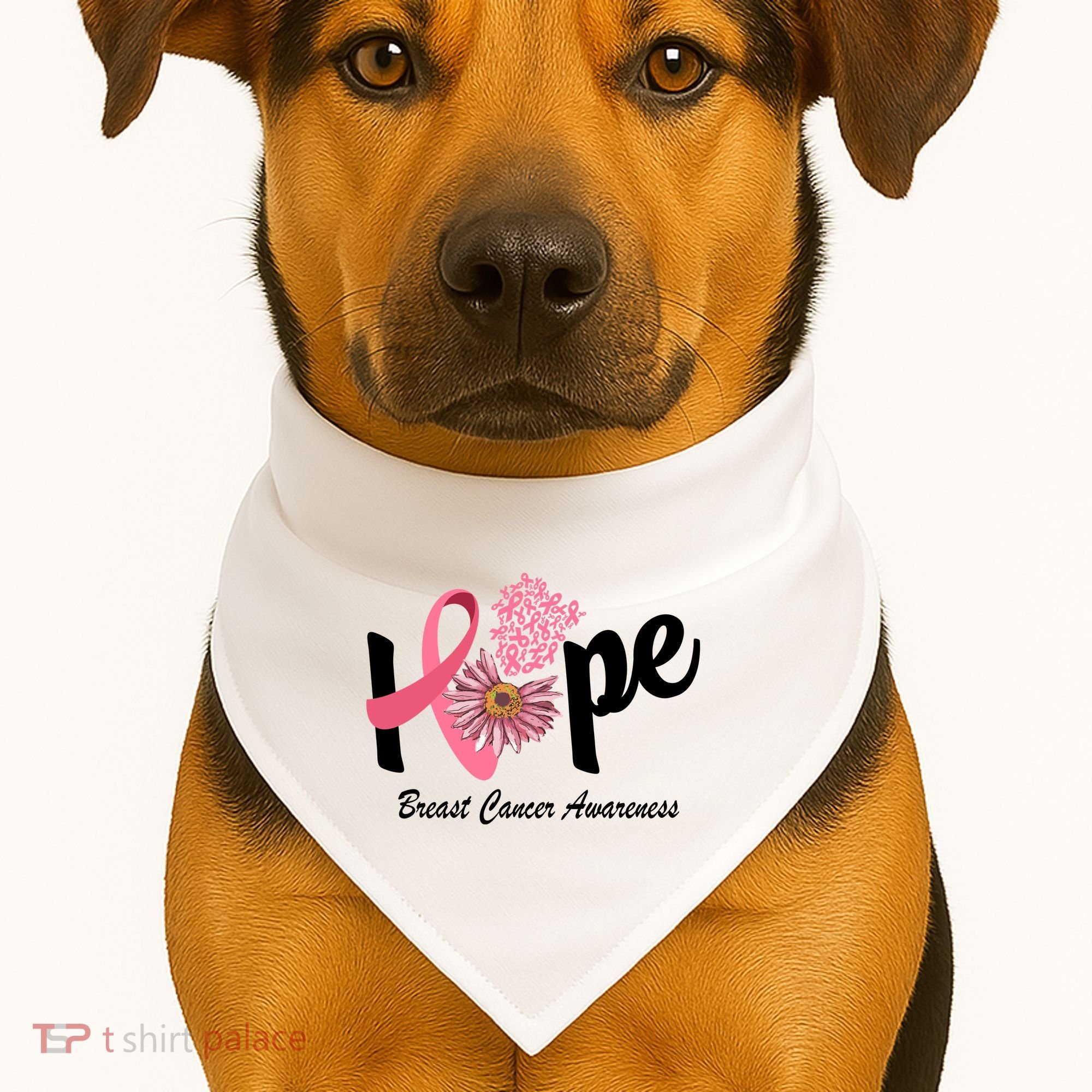 Hope Breast Cancer Awareness Flower Ribbon USA-Made Doggie Bandana