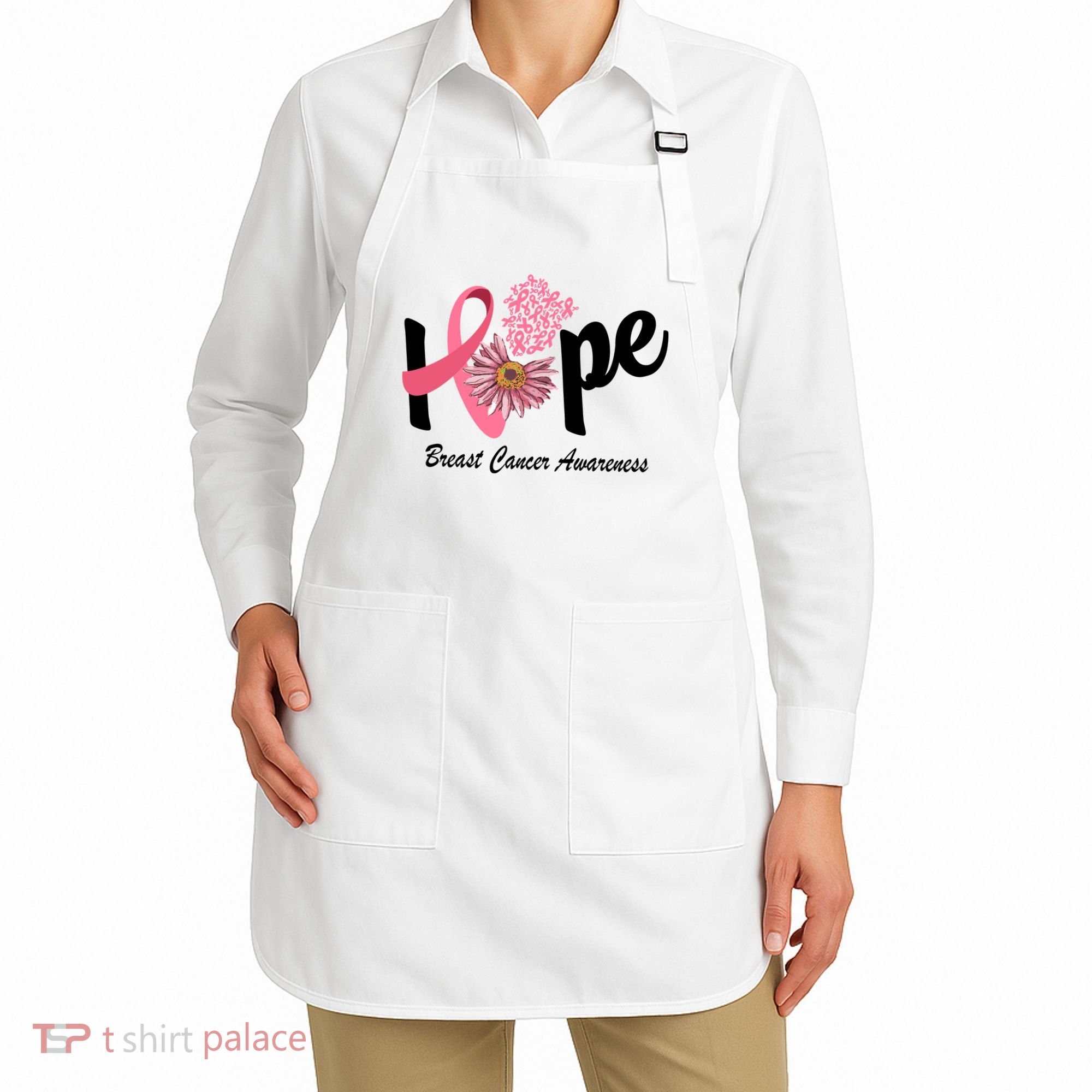 Hope Breast Cancer Awareness Flower Ribbon Apron