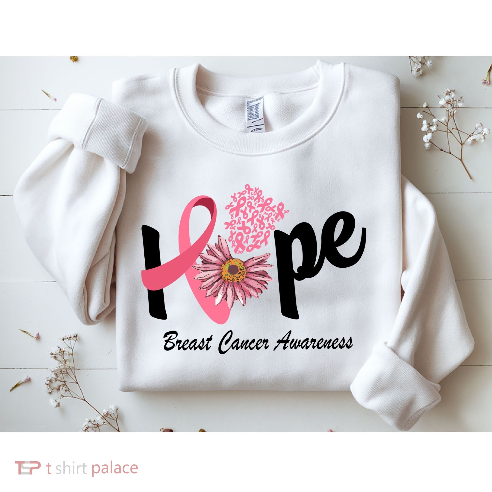 Hope Breast Cancer Awareness Flower Ribbon Sweatshirt