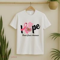Hope Breast Cancer Awareness Flower Ribbon T-Shirt thumb 2