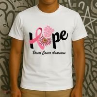 Hope Breast Cancer Awareness Flower Ribbon T-Shirt thumb 3