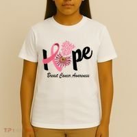 Hope Breast Cancer Awareness Flower Ribbon T-Shirt thumb 4