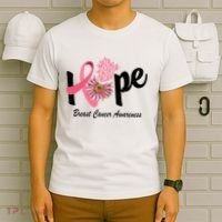 Hope Breast Cancer Awareness Flower Ribbon T-Shirt thumb 6