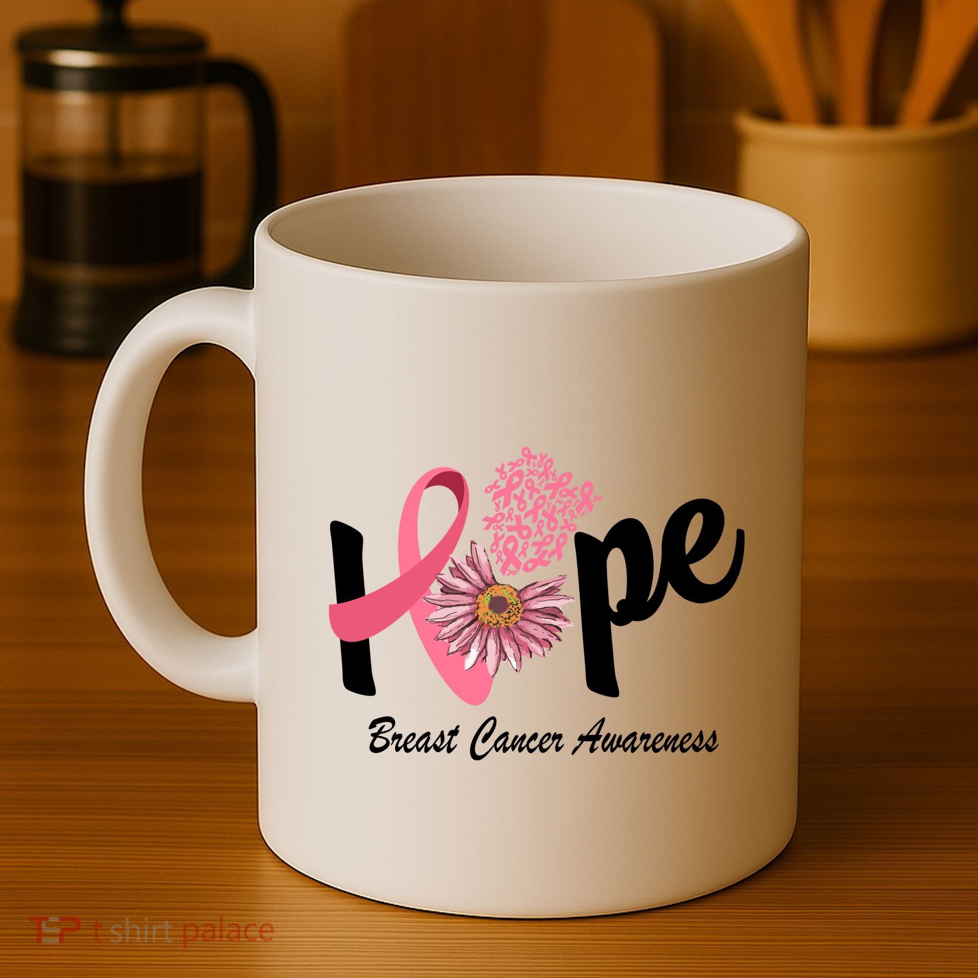Hope Breast Cancer Awareness Flower Ribbon Coffee Mug