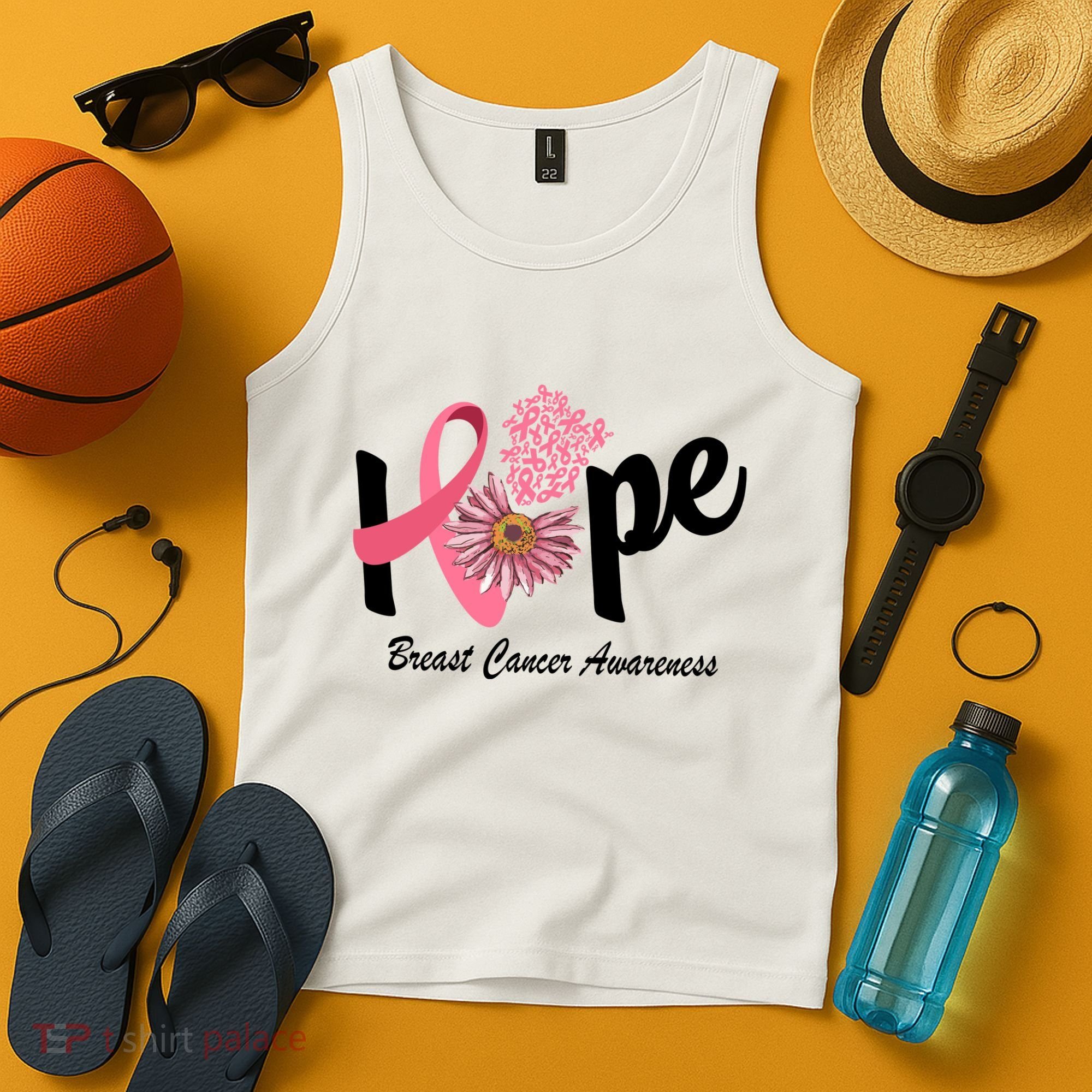 Hope Breast Cancer Awareness Flower Ribbon Tank Top