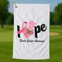 Hope Breast Cancer Awareness Flower Ribbon Golf Towel thumb 1