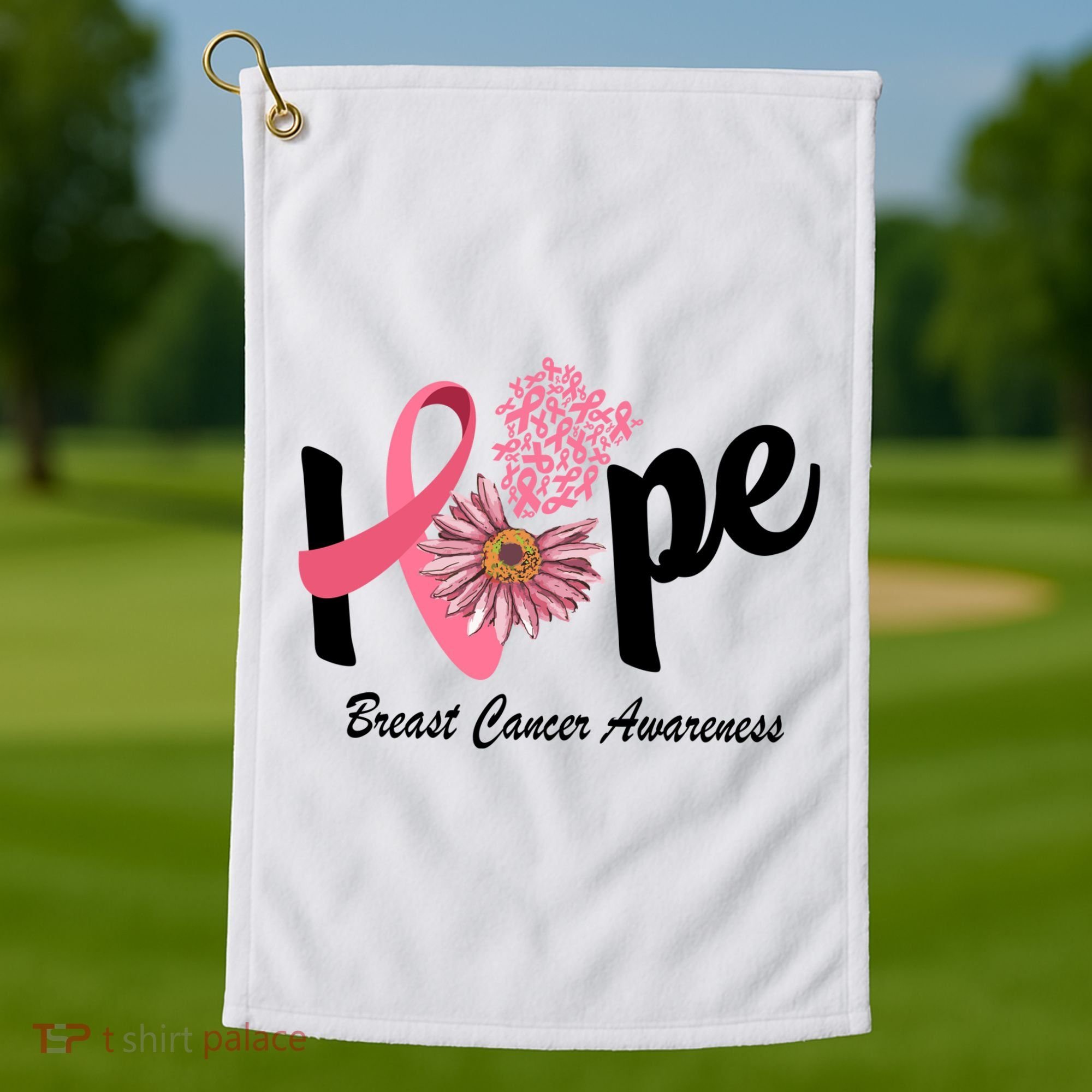 Hope Breast Cancer Awareness Flower Ribbon Golf Towel