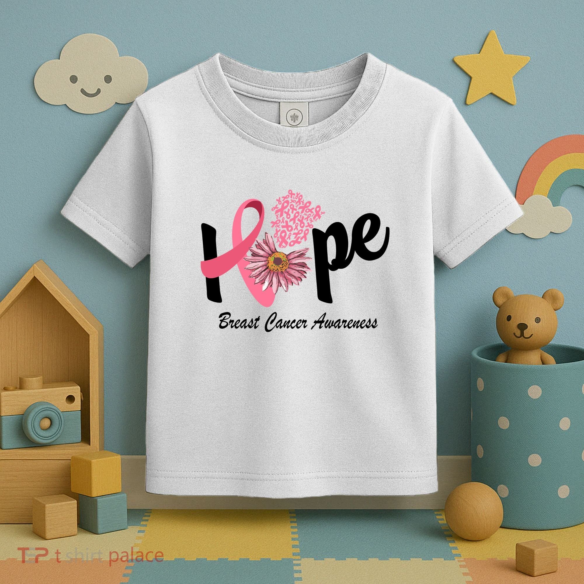 Hope Breast Cancer Awareness Flower Ribbon Toddler T-Shirt