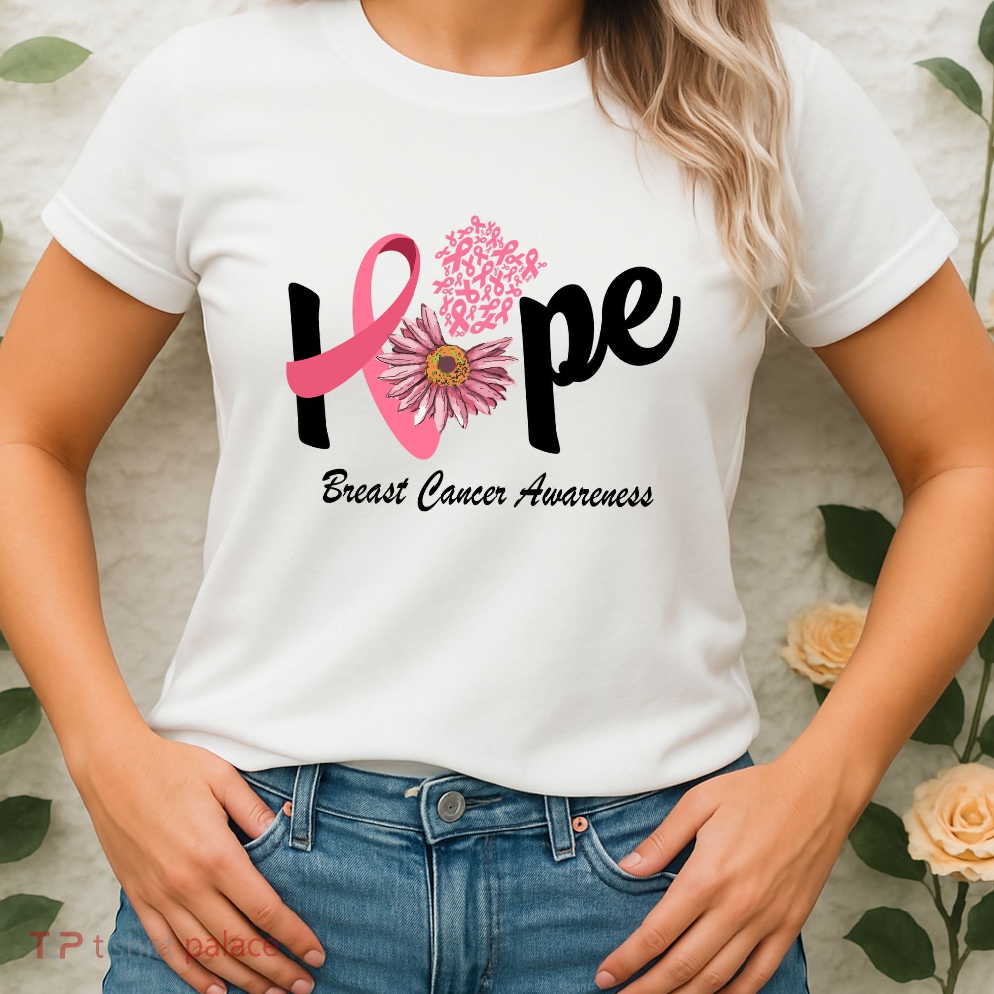 Hope Breast Cancer Awareness Flower Ribbon Women's T-Shirt