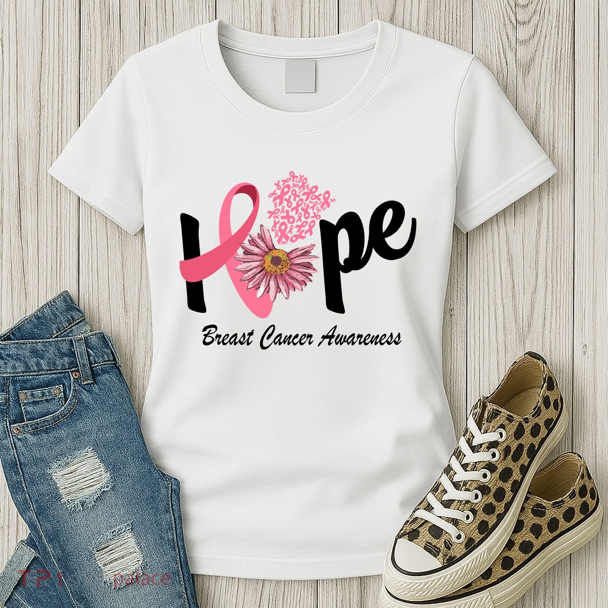Hope Breast Cancer Awareness Flower Ribbon Women's T-Shirt