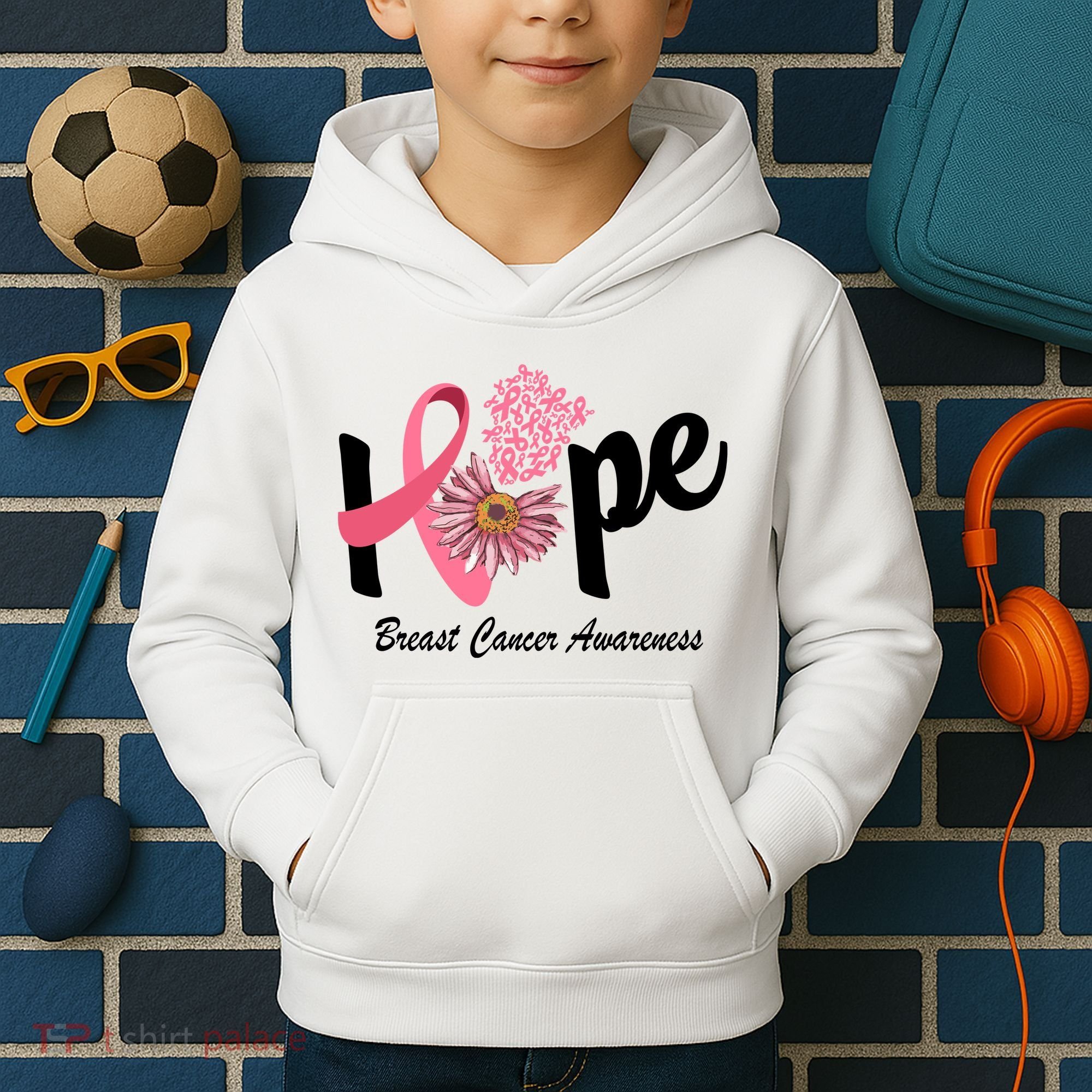Hope Breast Cancer Awareness Flower Ribbon Kids Hoodie