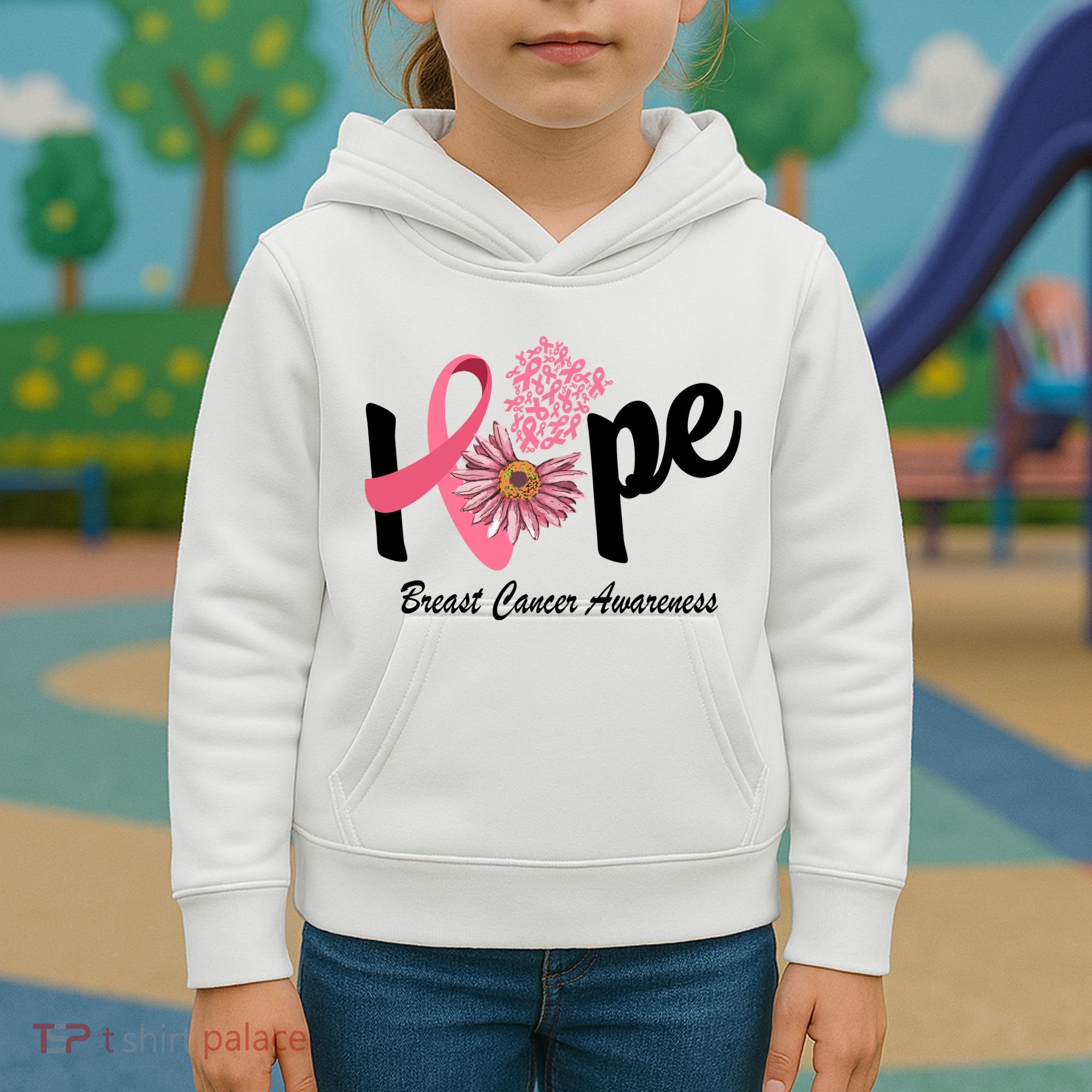Hope Breast Cancer Awareness Flower Ribbon Kids Hoodie