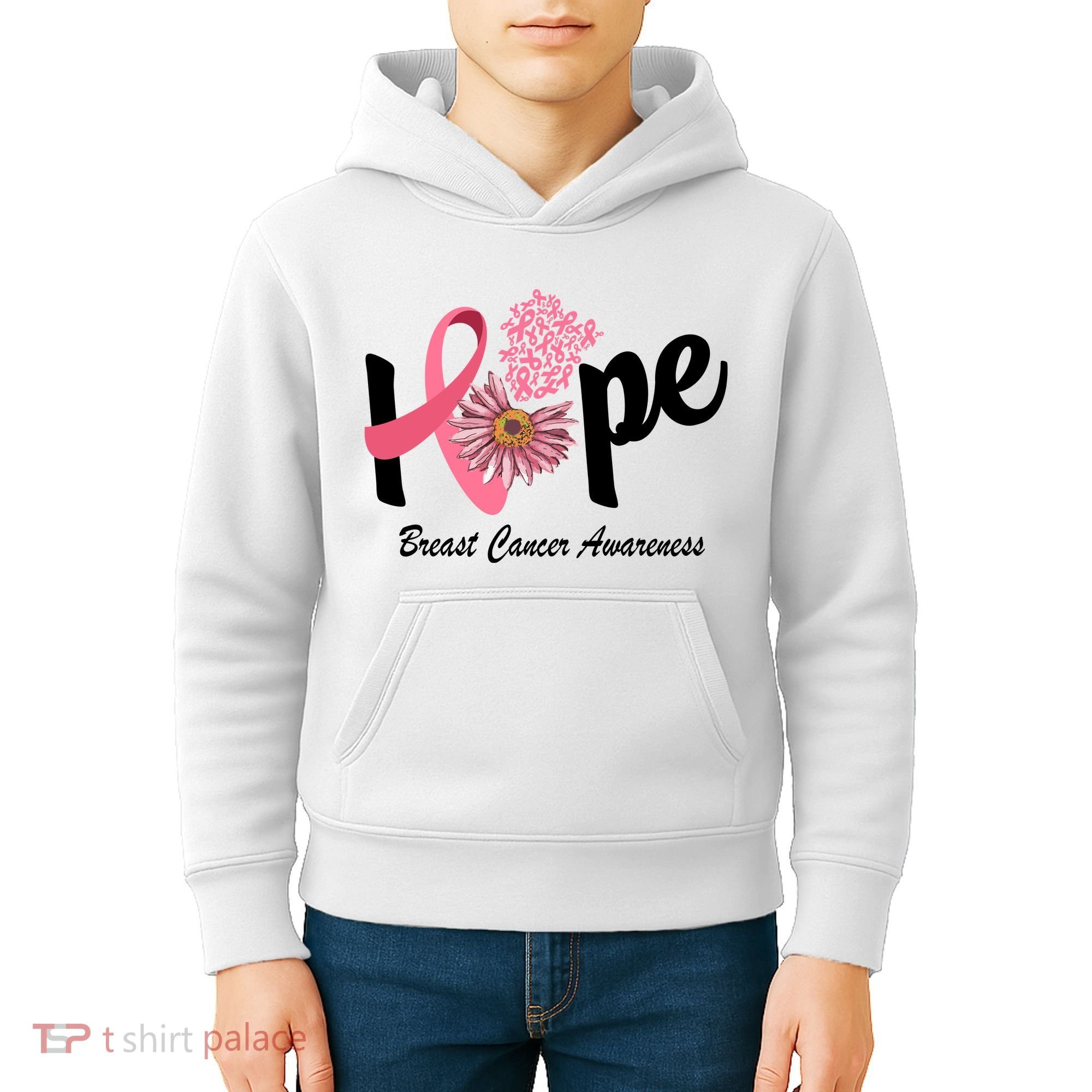 Hope Breast Cancer Awareness Flower Ribbon Kids Hoodie