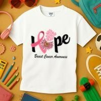 Hope Breast Cancer Awareness Flower Ribbon Kids T-Shirt thumb 3