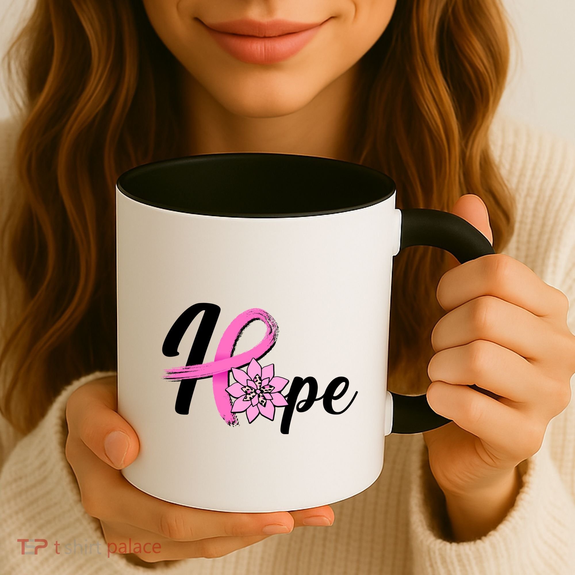 Hope Breast Cancer Awareness Ribbon Flower Coffee Mug