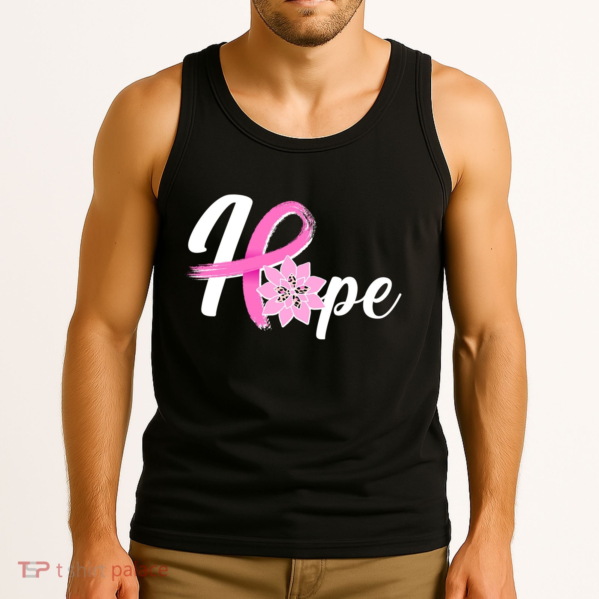 Hope Breast Cancer Awareness Ribbon Flower Tank Top