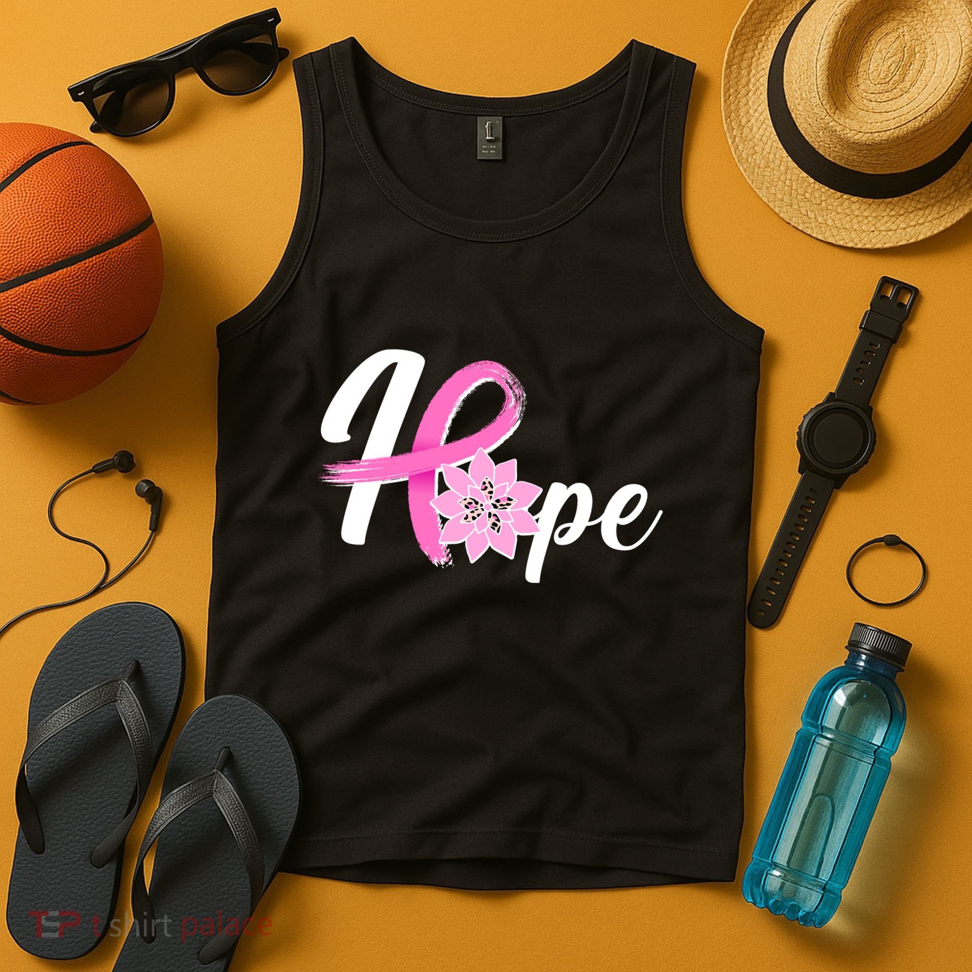 Hope Breast Cancer Awareness Ribbon Flower Tank Top