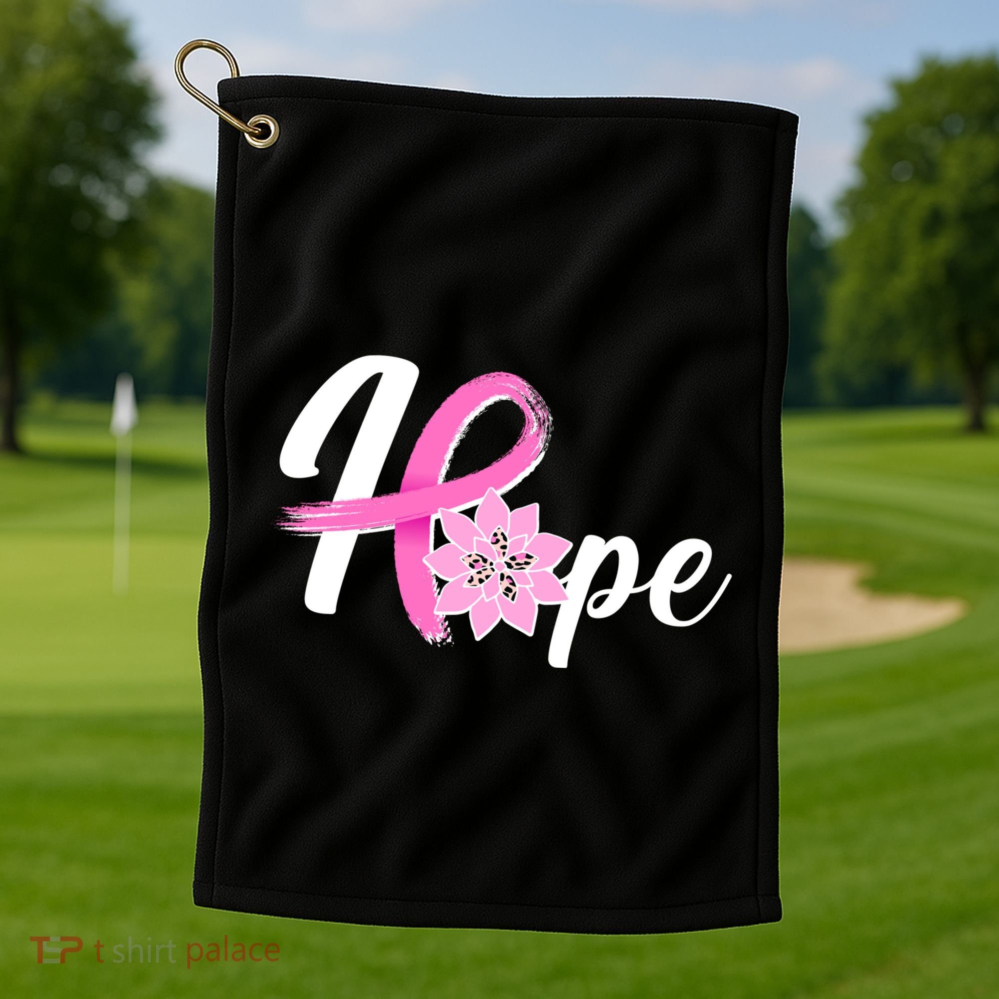 Hope Breast Cancer Awareness Ribbon Flower Golf Towel