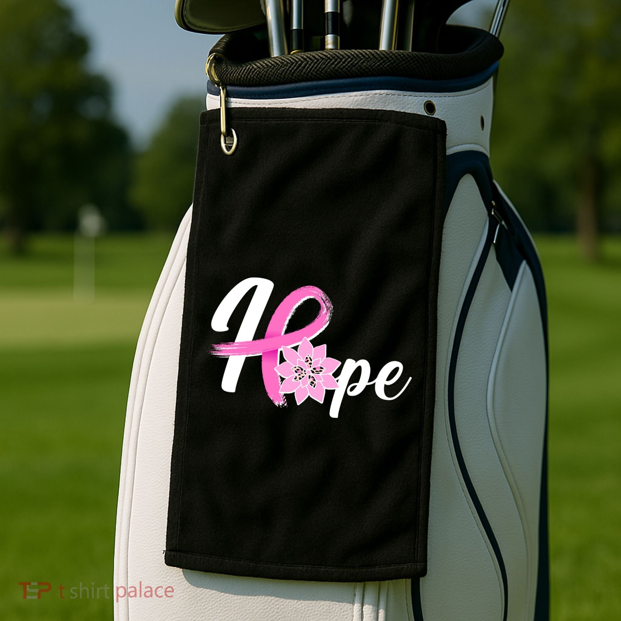 Hope Breast Cancer Awareness Ribbon Flower Golf Towel