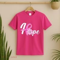 Hope Breast Cancer Awareness Ribbon Flower T-Shirt thumb 2