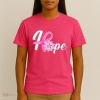 Hope Breast Cancer Awareness Ribbon Flower T-Shirt thumb 4