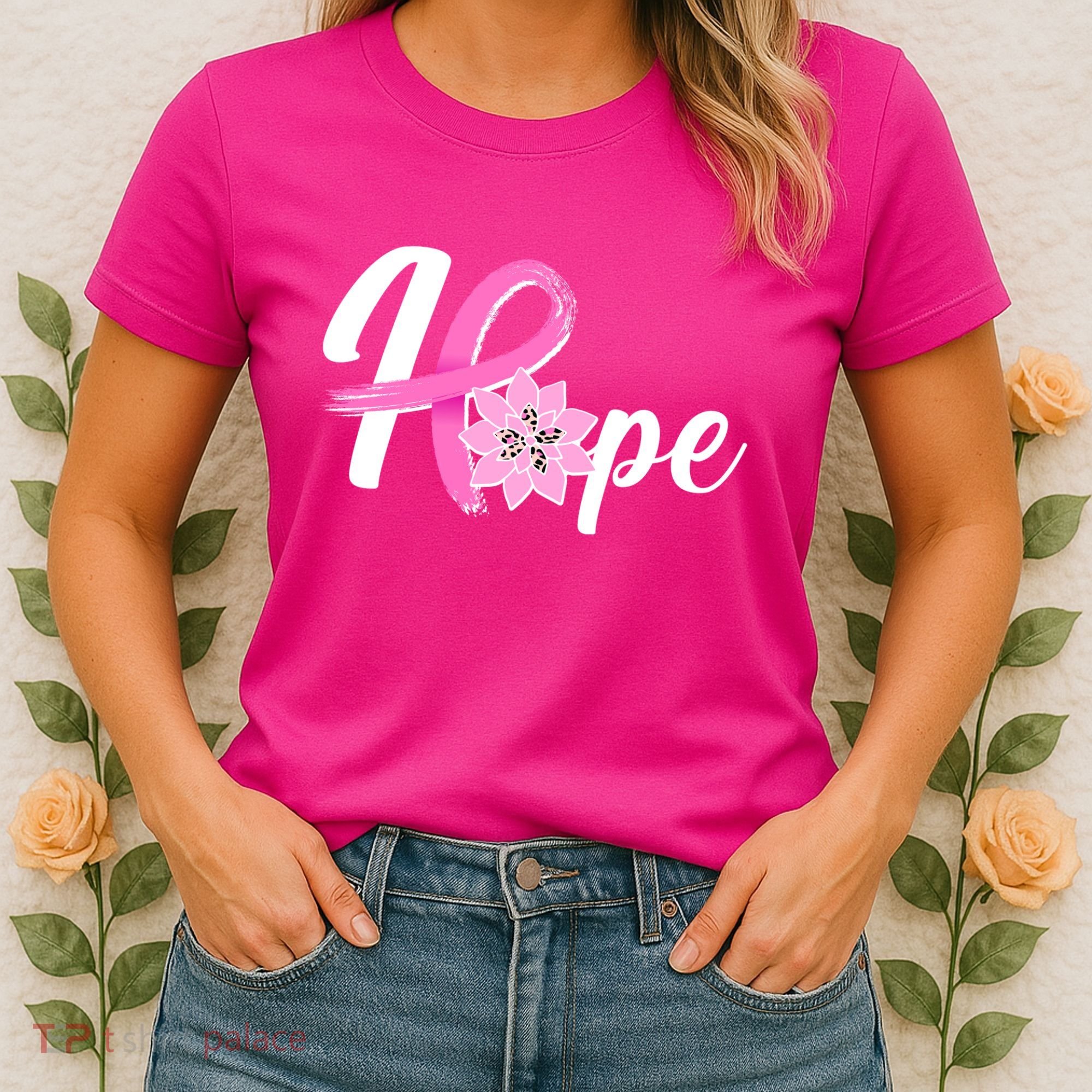 Hope Breast Cancer Awareness Ribbon Flower Women's T-Shirt