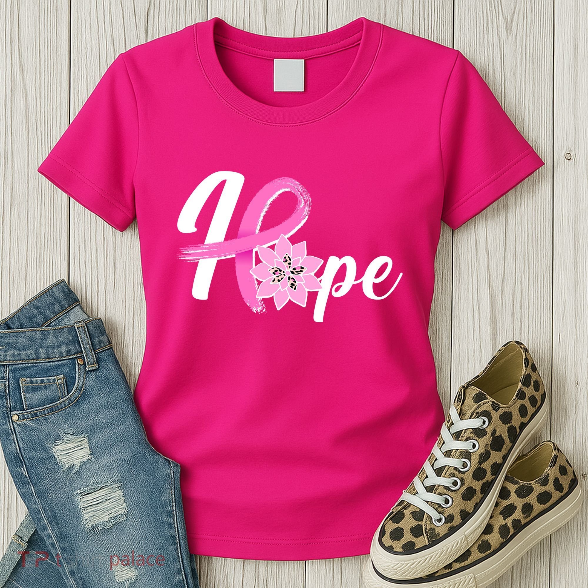 Hope Breast Cancer Awareness Ribbon Flower Women's T-Shirt