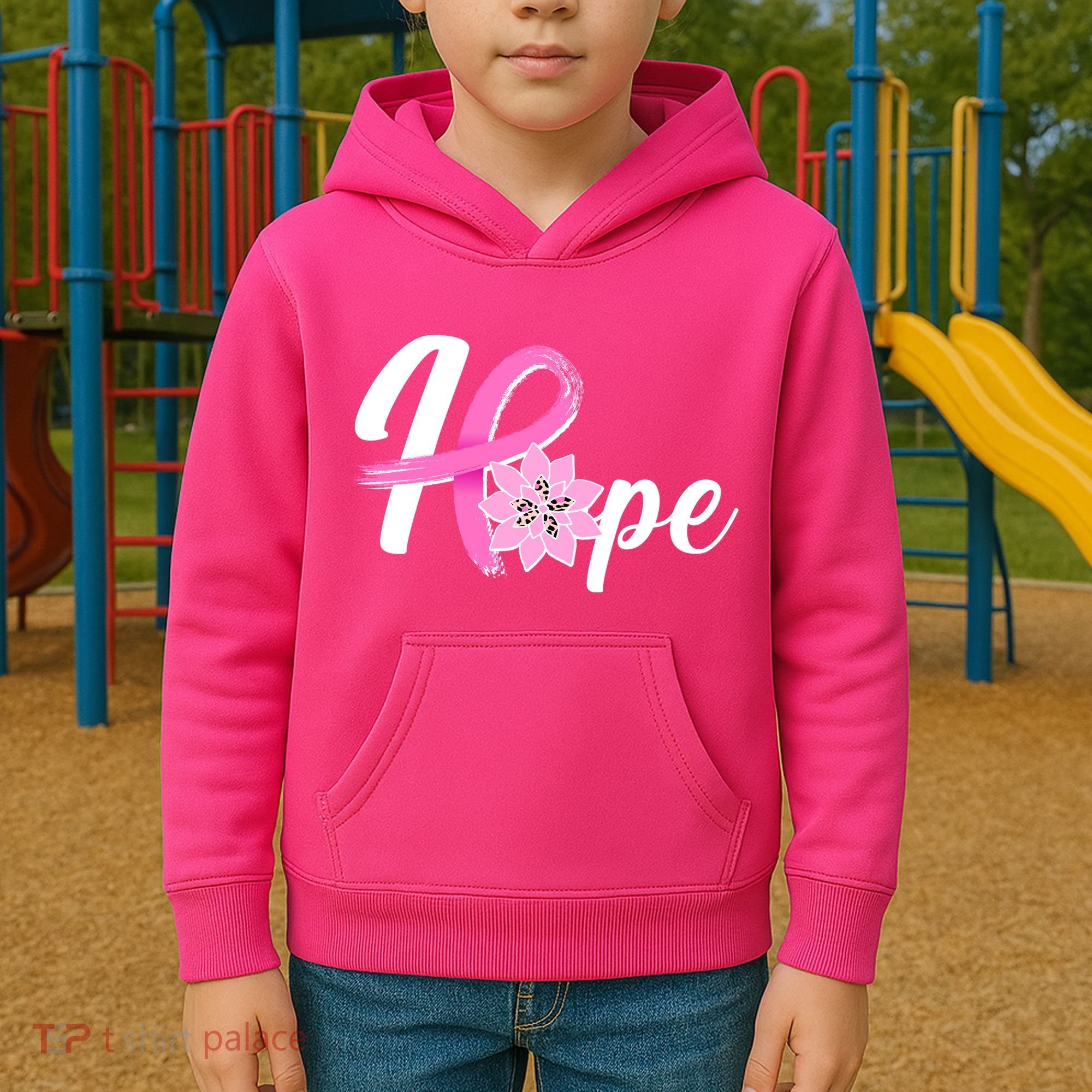Hope Breast Cancer Awareness Ribbon Flower Kids Hoodie