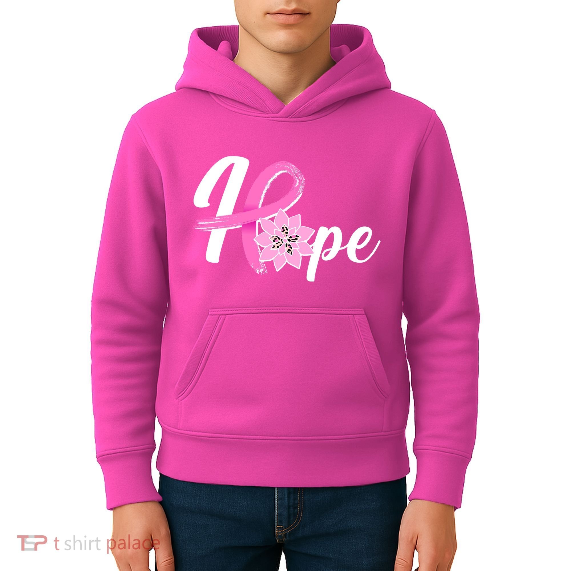 Hope Breast Cancer Awareness Ribbon Flower Kids Hoodie