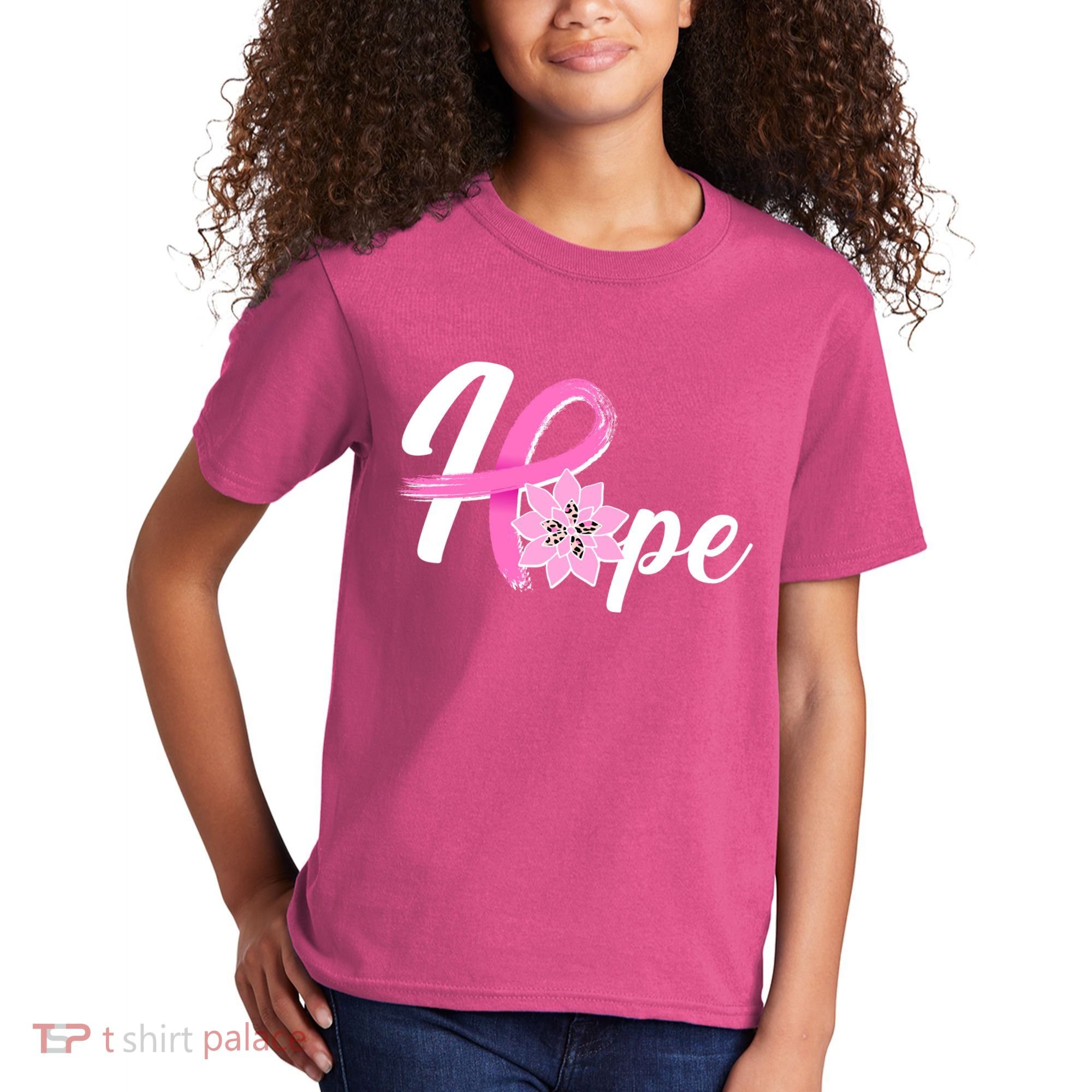 Hope Breast Cancer Awareness Ribbon Flower Kids T-Shirt