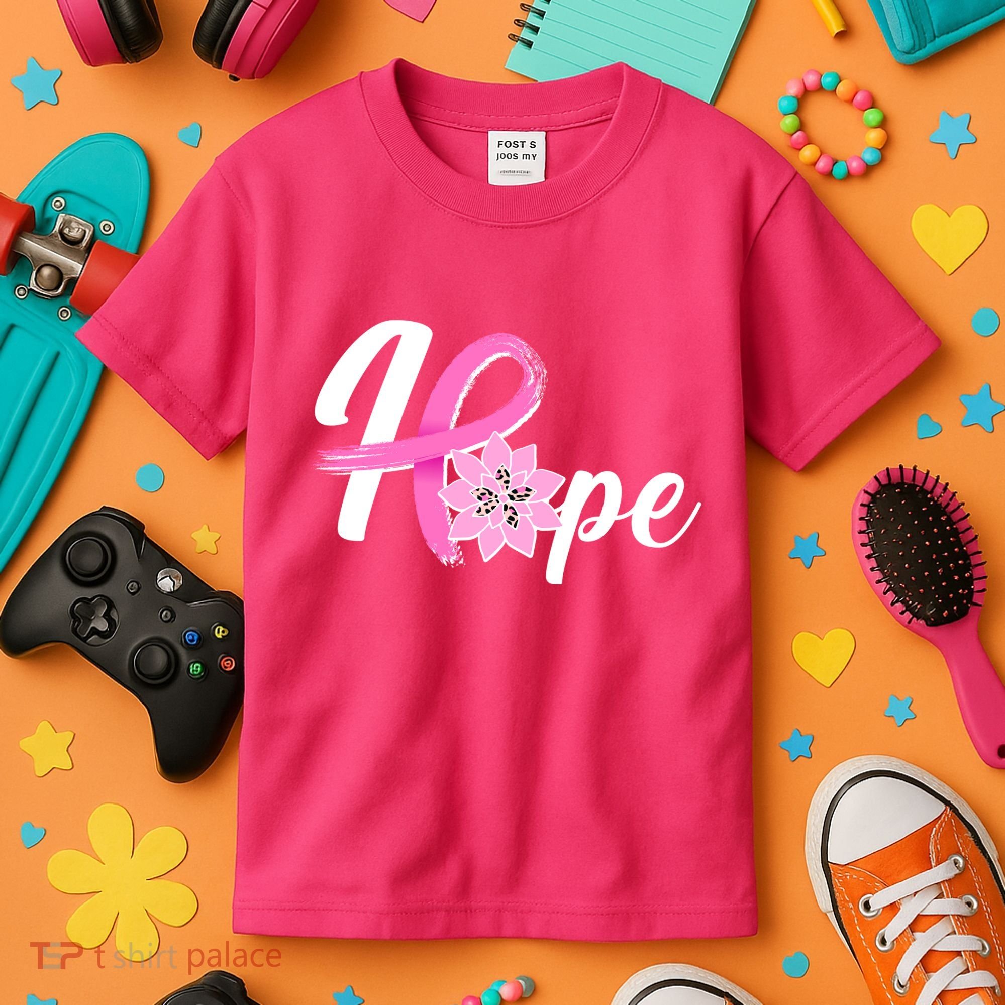 Hope Breast Cancer Awareness Ribbon Flower Kids T-Shirt