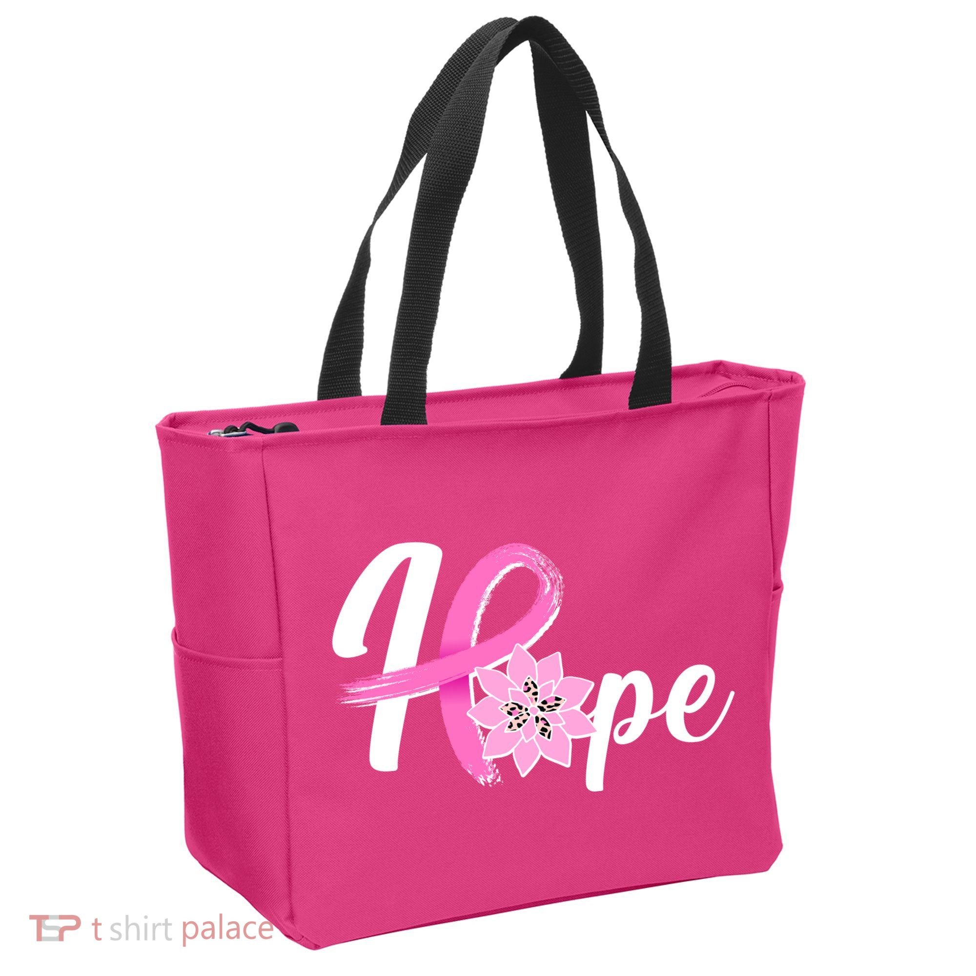 Hope Breast Cancer Awareness Ribbon Flower Tote Bag