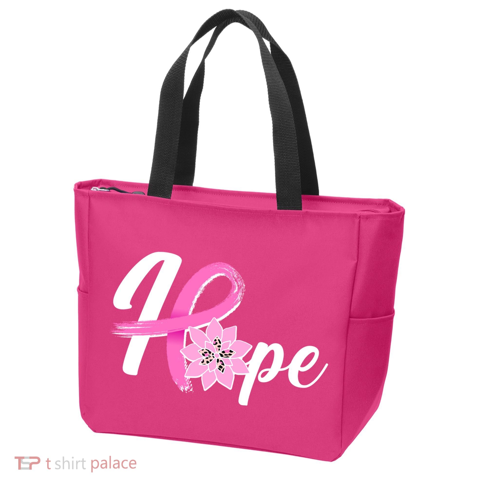 Hope Breast Cancer Awareness Ribbon Flower Tote Bag