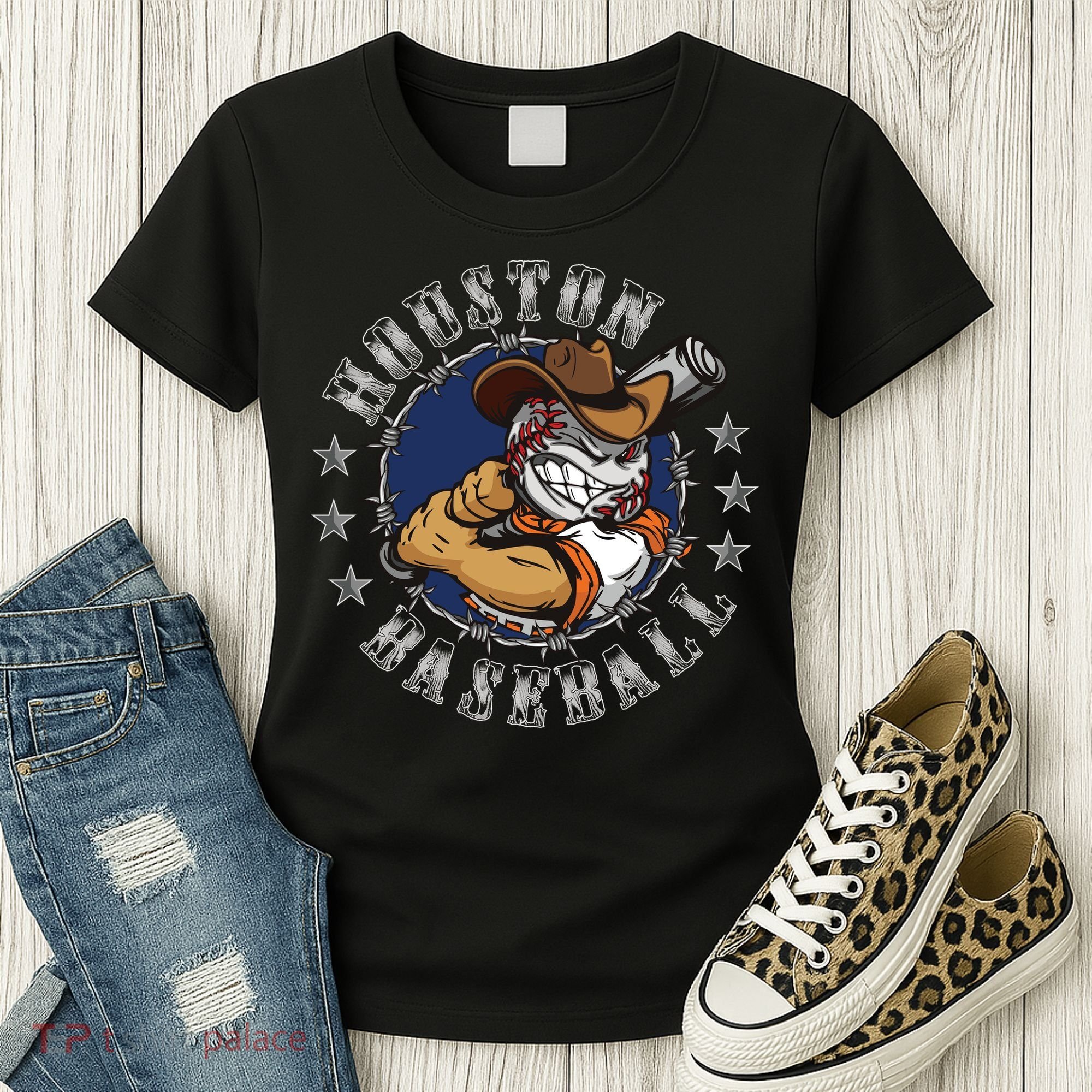Houston Baseball Cartoon Women's T-Shirt