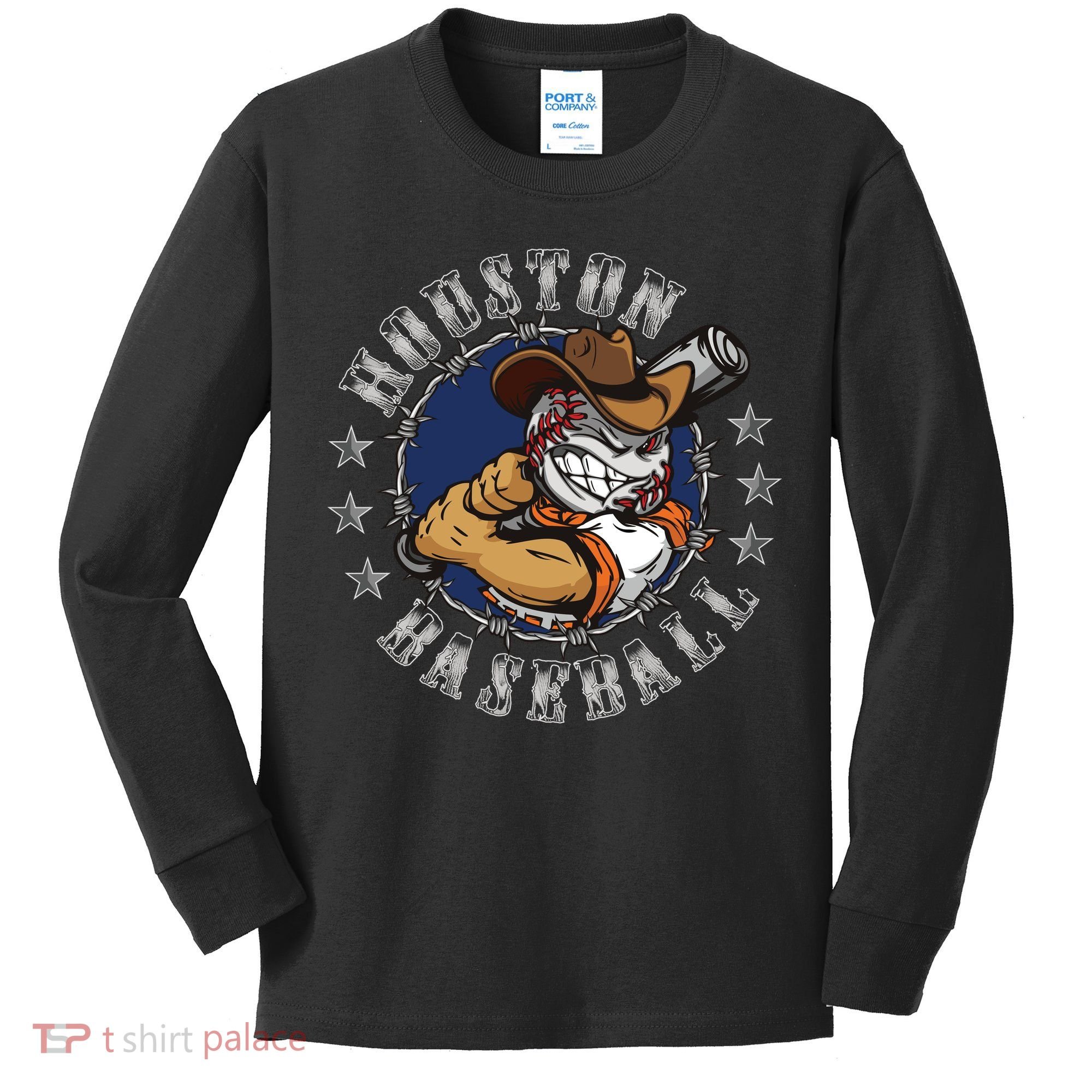 Houston Baseball Cartoon Kids Long Sleeve Shirt