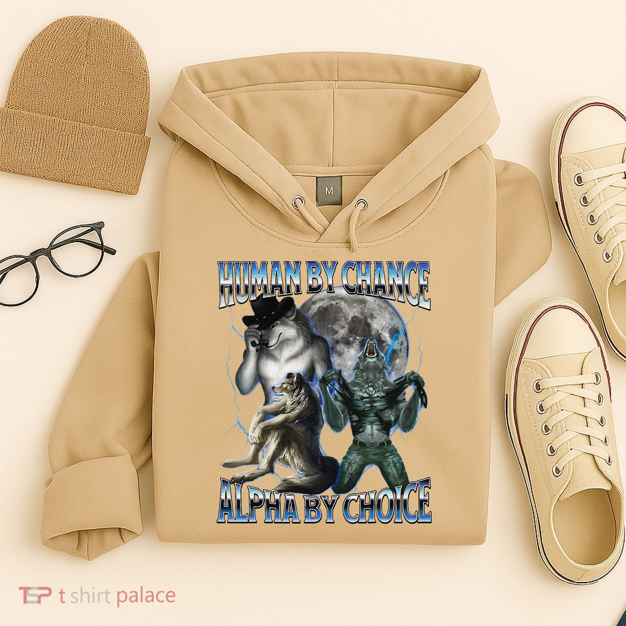 Human By Chance Alpha By Choice Cool Weird Alpha Wolf Meme Gift Hoodie
